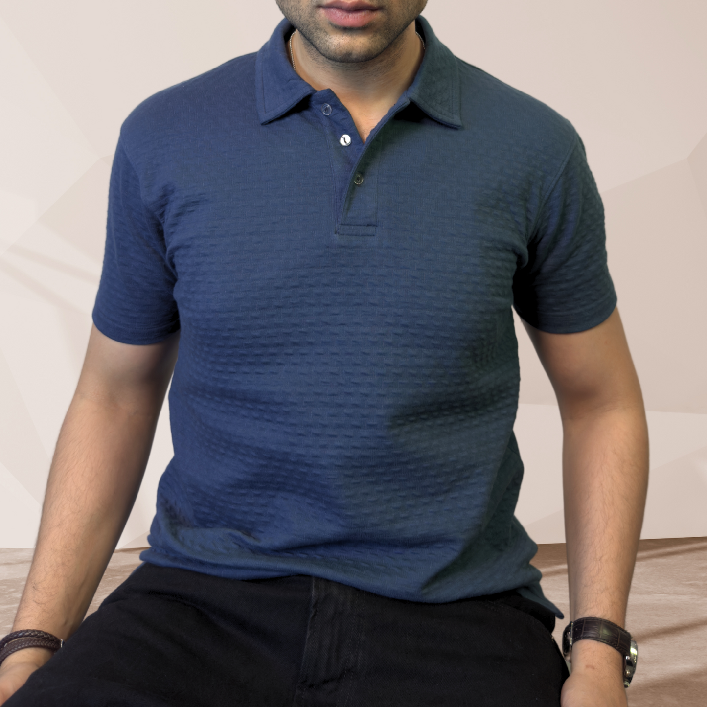MEN'S BLUE KNITTED POLO