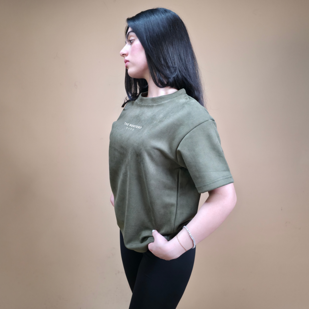 Suede Olive Boxy Fit T-Shirt
