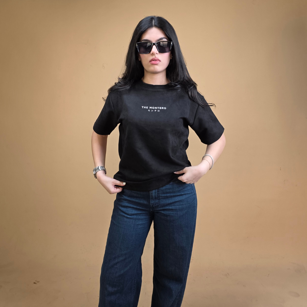 Suede Black Boxy Fit T-Shirt