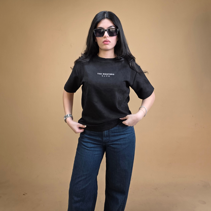 Suede Black Boxy Fit T-Shirt