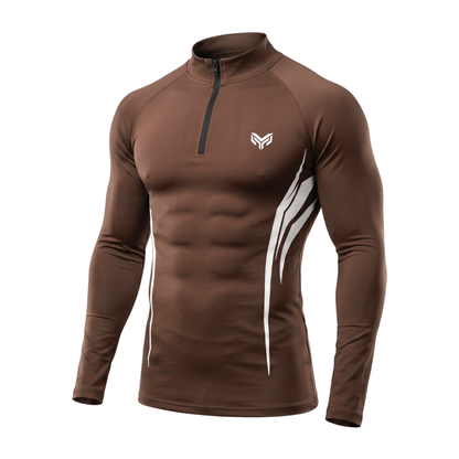 Montero Men's Quarter-Zip Compression Shirt – Brown | Long Sleeve Activewear