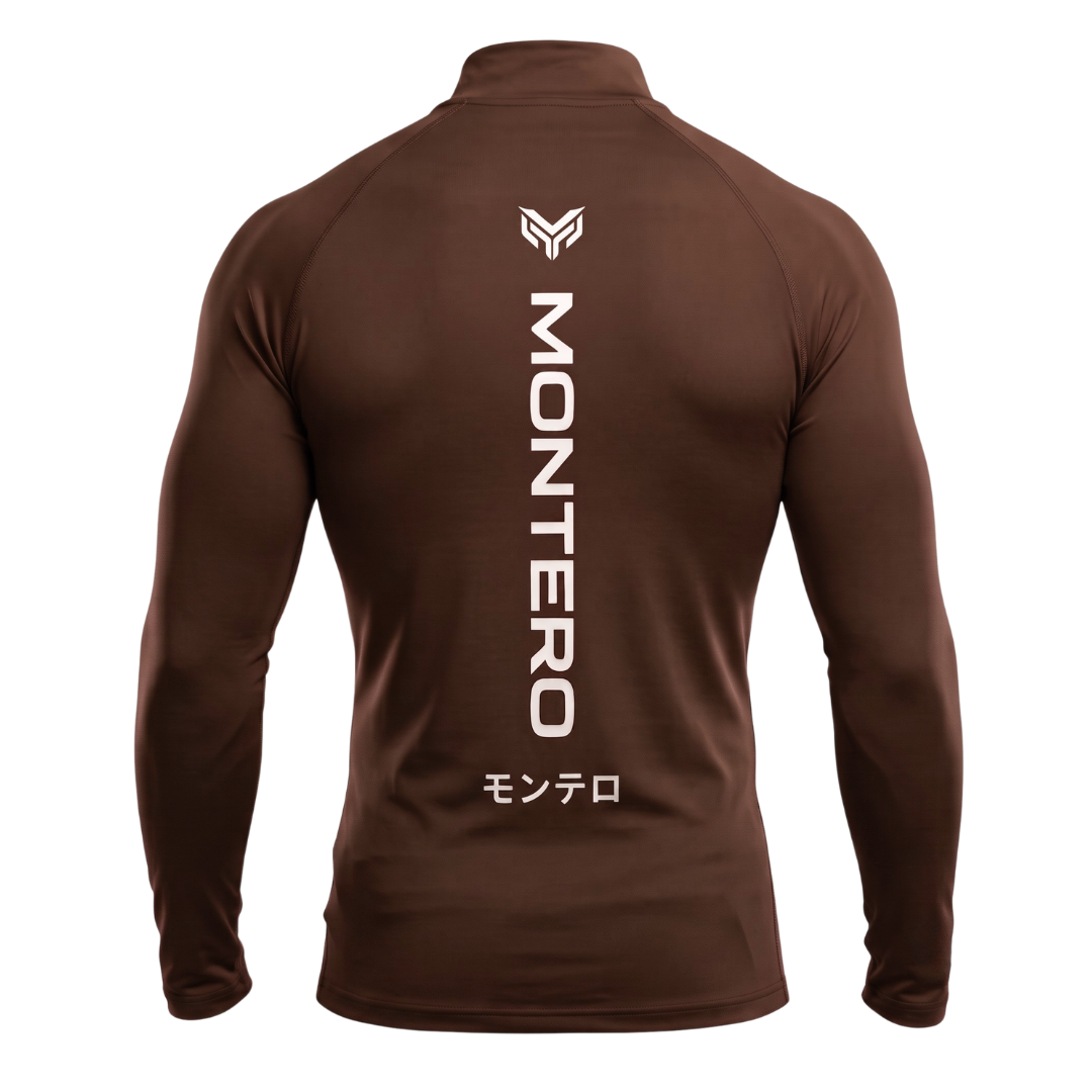 Montero Men's Quarter-Zip Compression Shirt – Brown | Long Sleeve Activewear