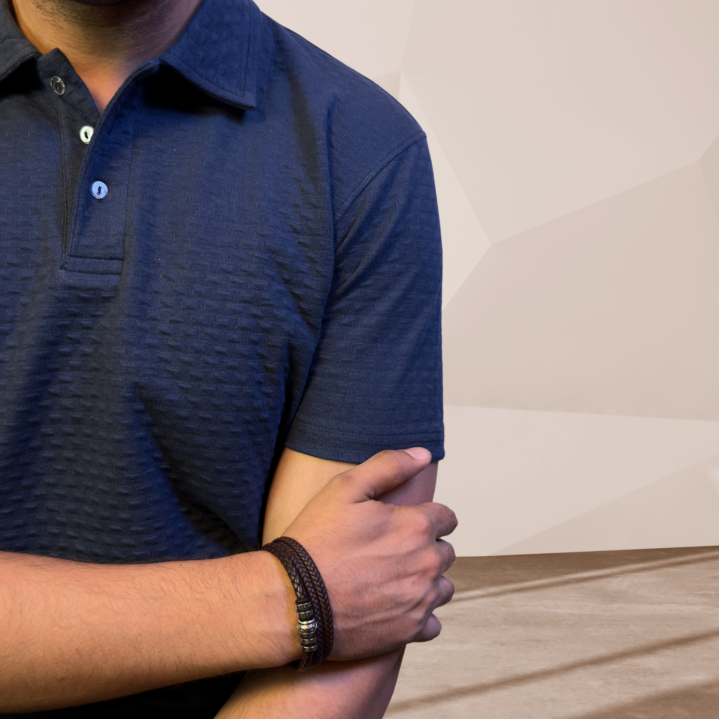 MEN'S BLUE KNITTED POLO