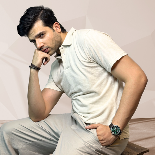 MEN'S BEIGE KNITTED POLO