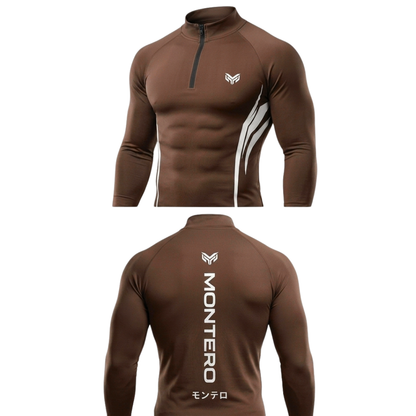 Montero Men's Quarter-Zip Compression Shirt – Brown | Long Sleeve Activewear