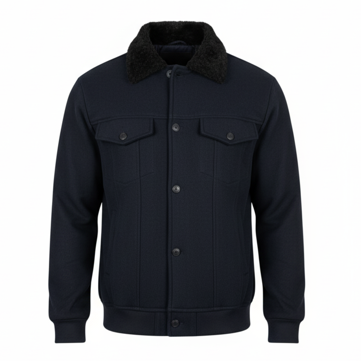 Classic Aviator Bomber Jacket with Faux Fur Collar - Navy Blue - THE MONTERO