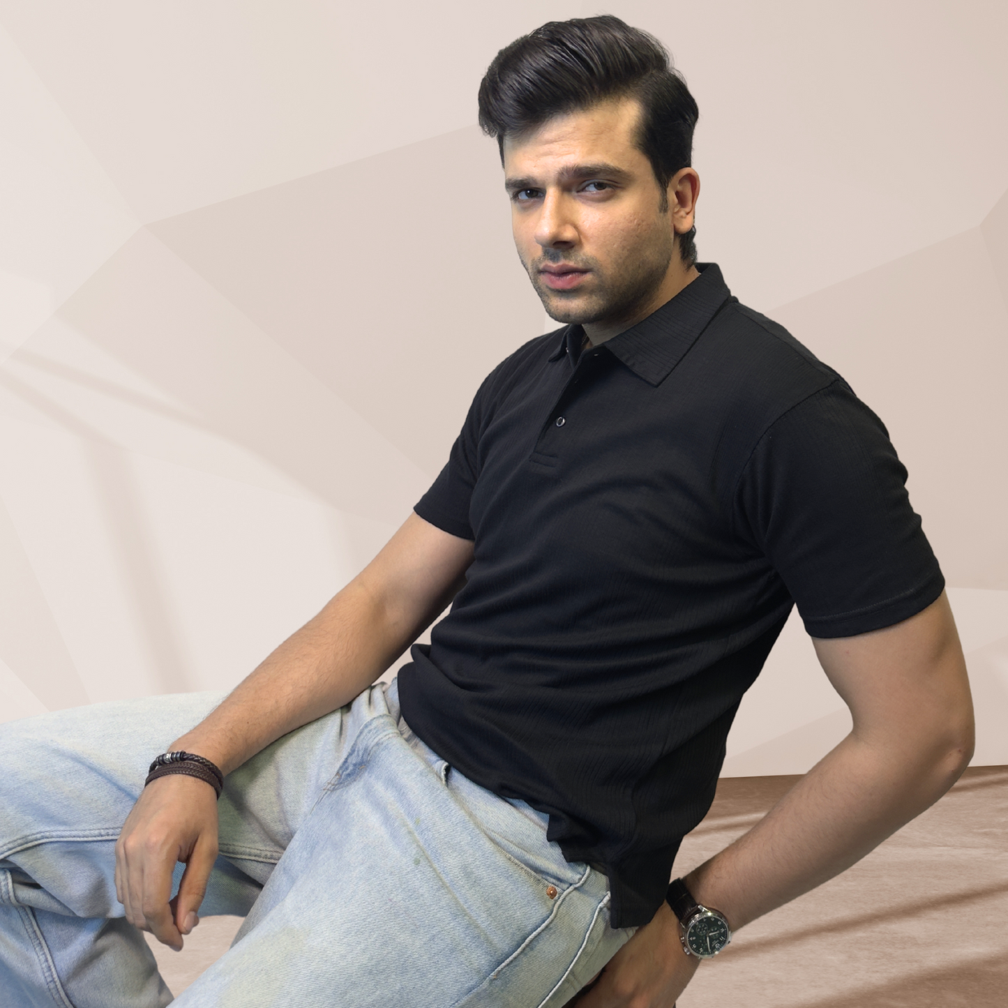 MEN'S BLACK KNITTED POLO