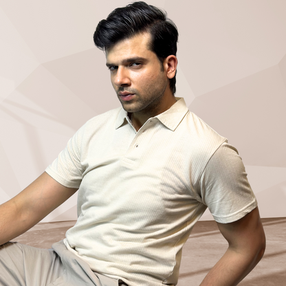 MEN'S BEIGE KNITTED POLO