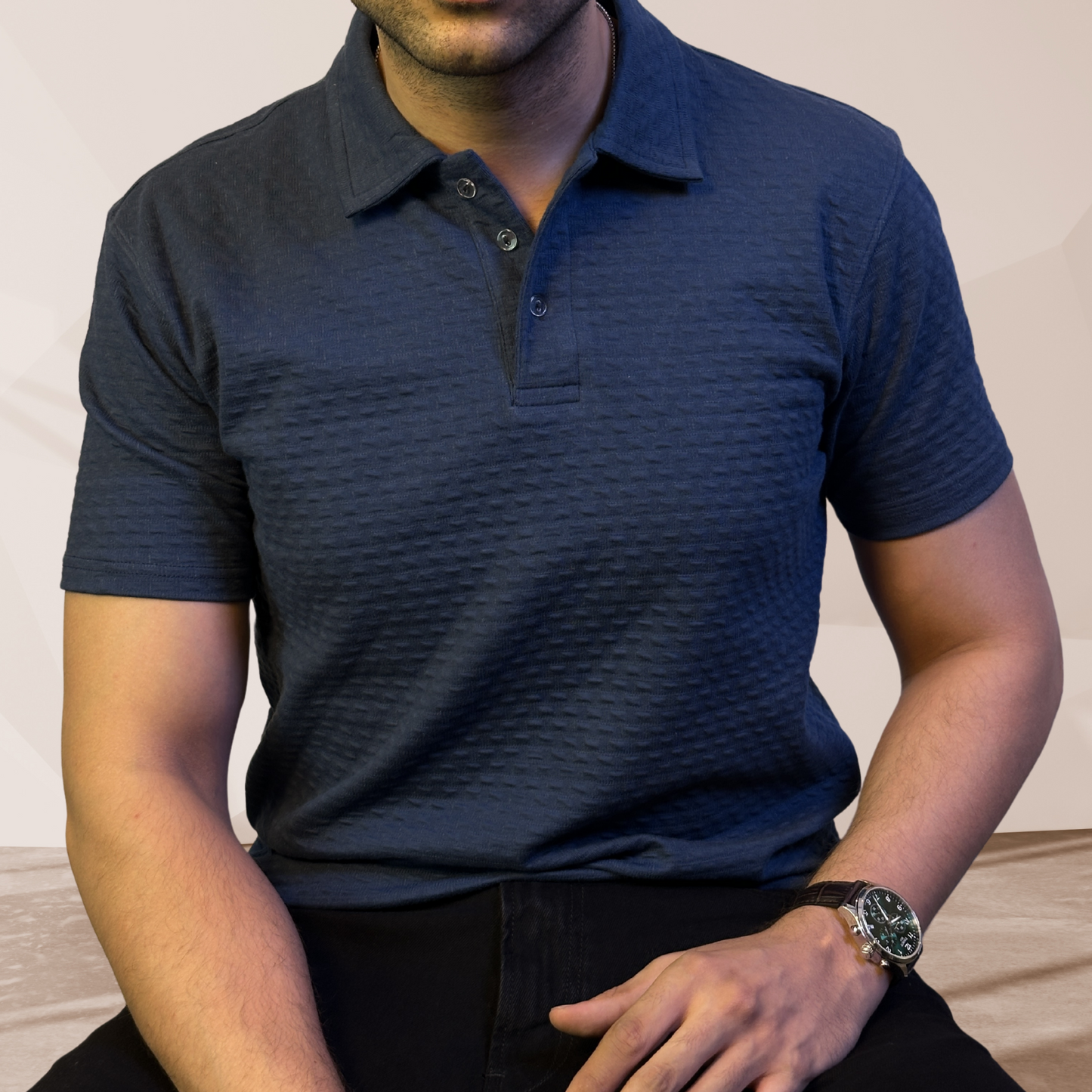 MEN'S BLUE KNITTED POLO
