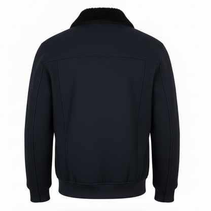 Classic Aviator Bomber Jacket with Faux Fur Collar - Navy Blue - THE MONTERO
