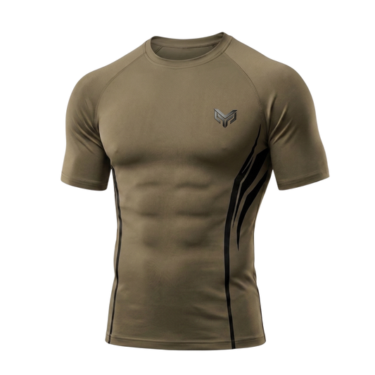 Montero Men's Short Sleeve Compression Shirt – Olive | Crew Neck Activewear