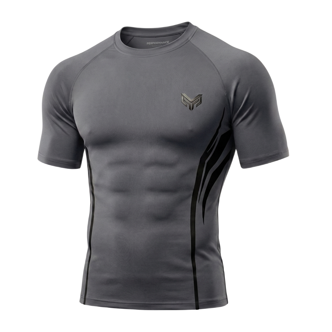 Montero Men's Short Sleeve Compression Shirt – Grey | Crew Neck Activewear