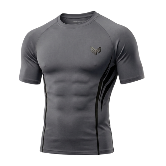 Montero Men's Short Sleeve Compression Shirt – Grey | Crew Neck Activewear
