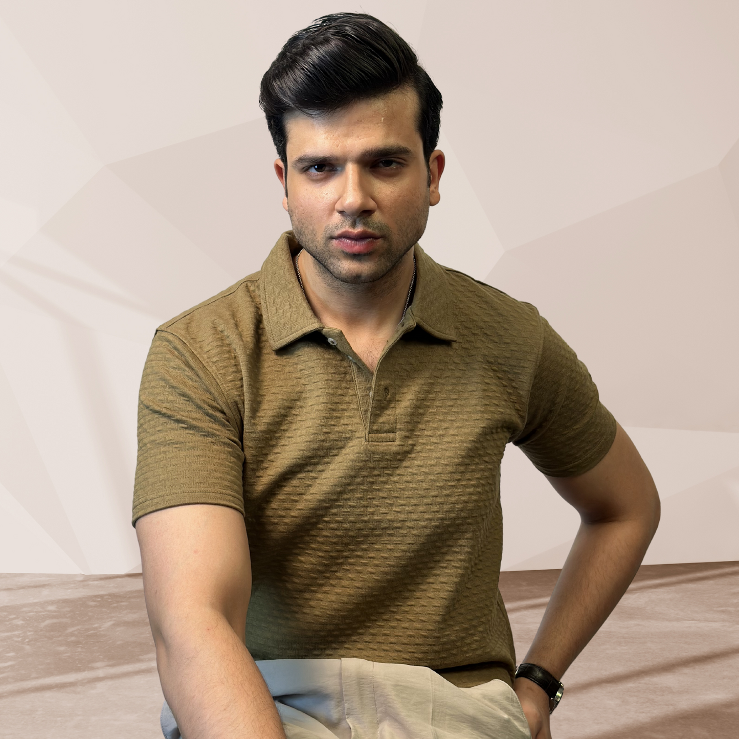MEN'S MUSTARD KNITTED POLO