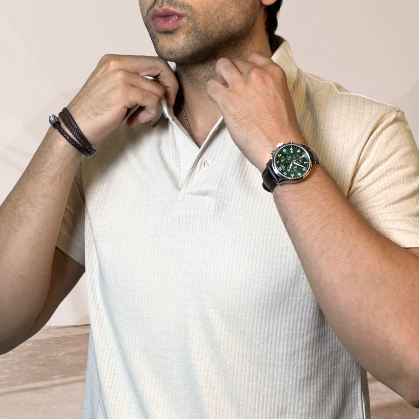 MEN'S BEIGE KNITTED POLO