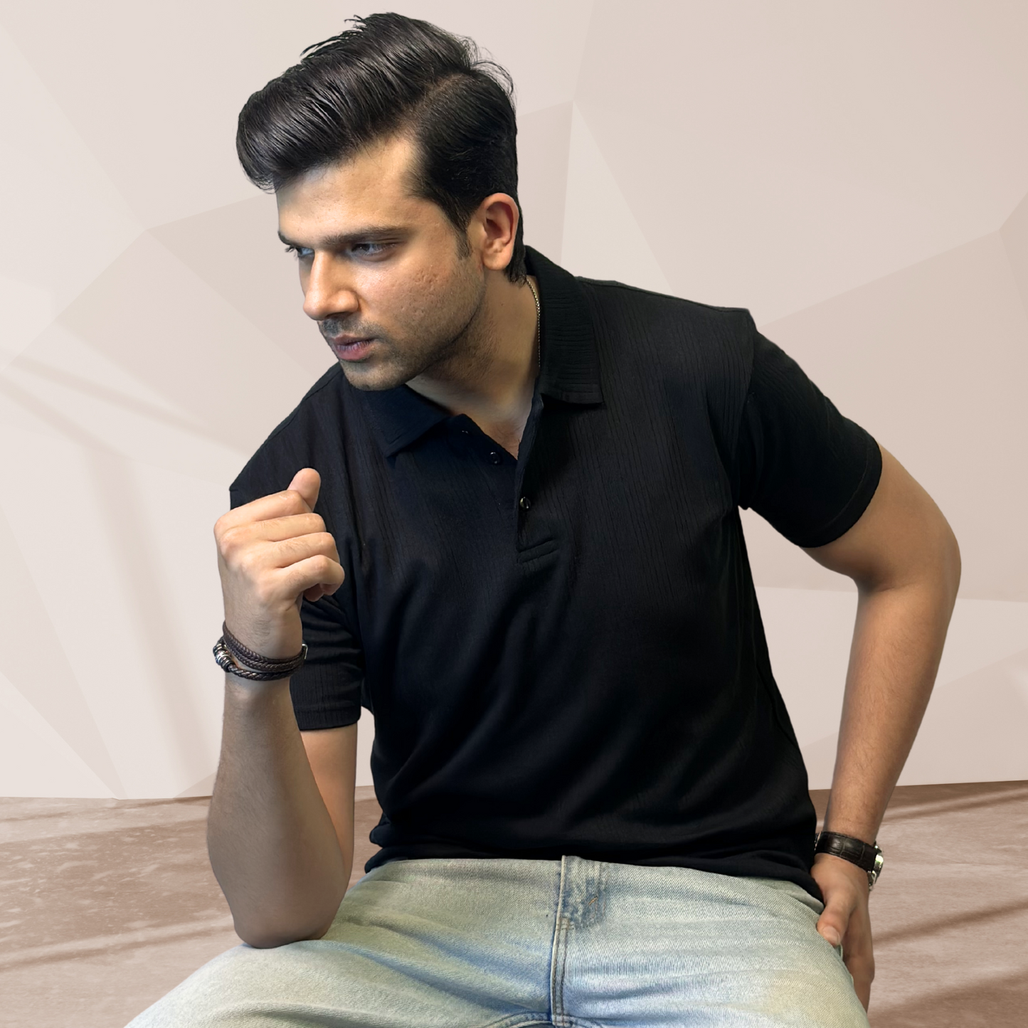 MEN'S BLACK KNITTED POLO