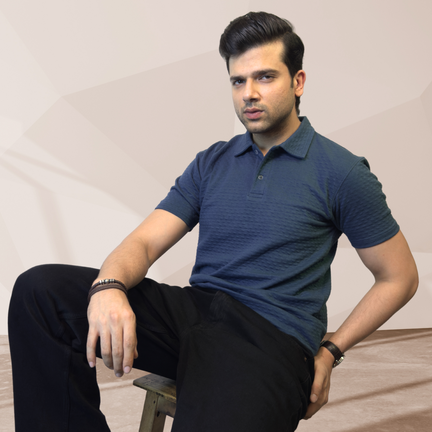 MEN'S BLUE KNITTED POLO